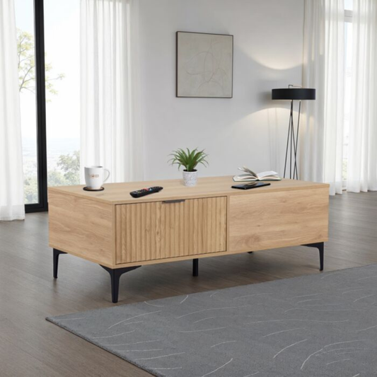 Miami 2 Drawer Coffee Table - Oak Effect Black, Modern Design