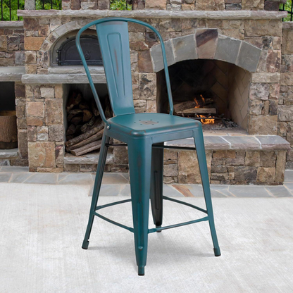 Blake 24" Industrial Metal Bar Stools Set of 4 - Distressed Blue-Teal