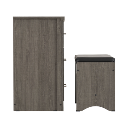 Lisbon 2Pc Dressing Table Set - Black Wood Grain/Black Faux Leather