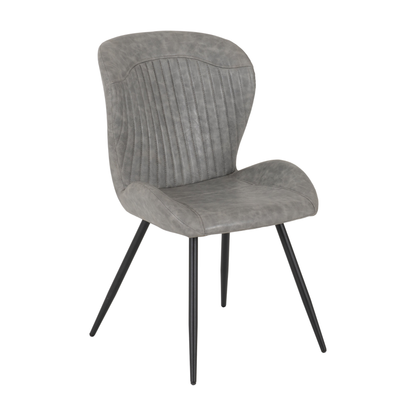 Quebec Wave Edge Dining Set - Concrete Effect/Grey Faux Leather