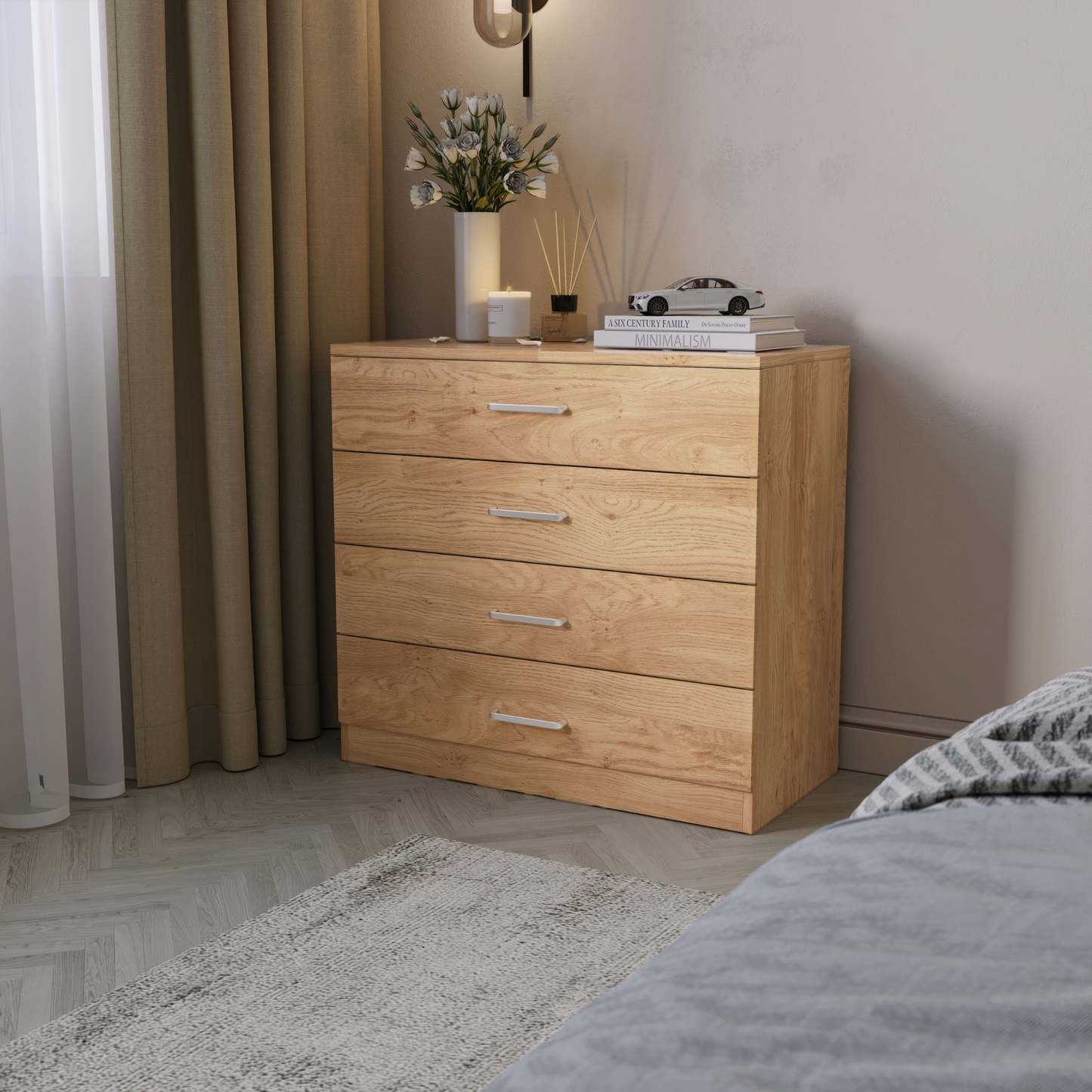 Dakota 4 Drawer Chest – Oak Effect, Practical Bedroom Storage