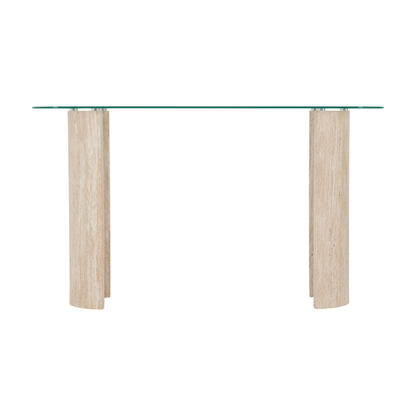 Modena Console Table - Clear Glass & Cream Marble Effect