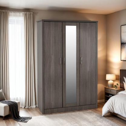 Lisbon 3 Door Wardrobe – Black Wood Grain with Mirror