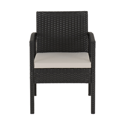 Cedar 4Pc Garden Set - Black Rattan/Grey Fabric/Black Glass