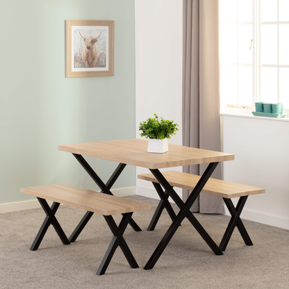 Buxton Dining Bench Set - Light Oak Effect & Black