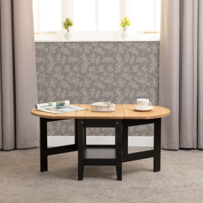 Santos Drop Leaf Coffee Table - Black Distressed Waxed Pine, Space-Saving Design
