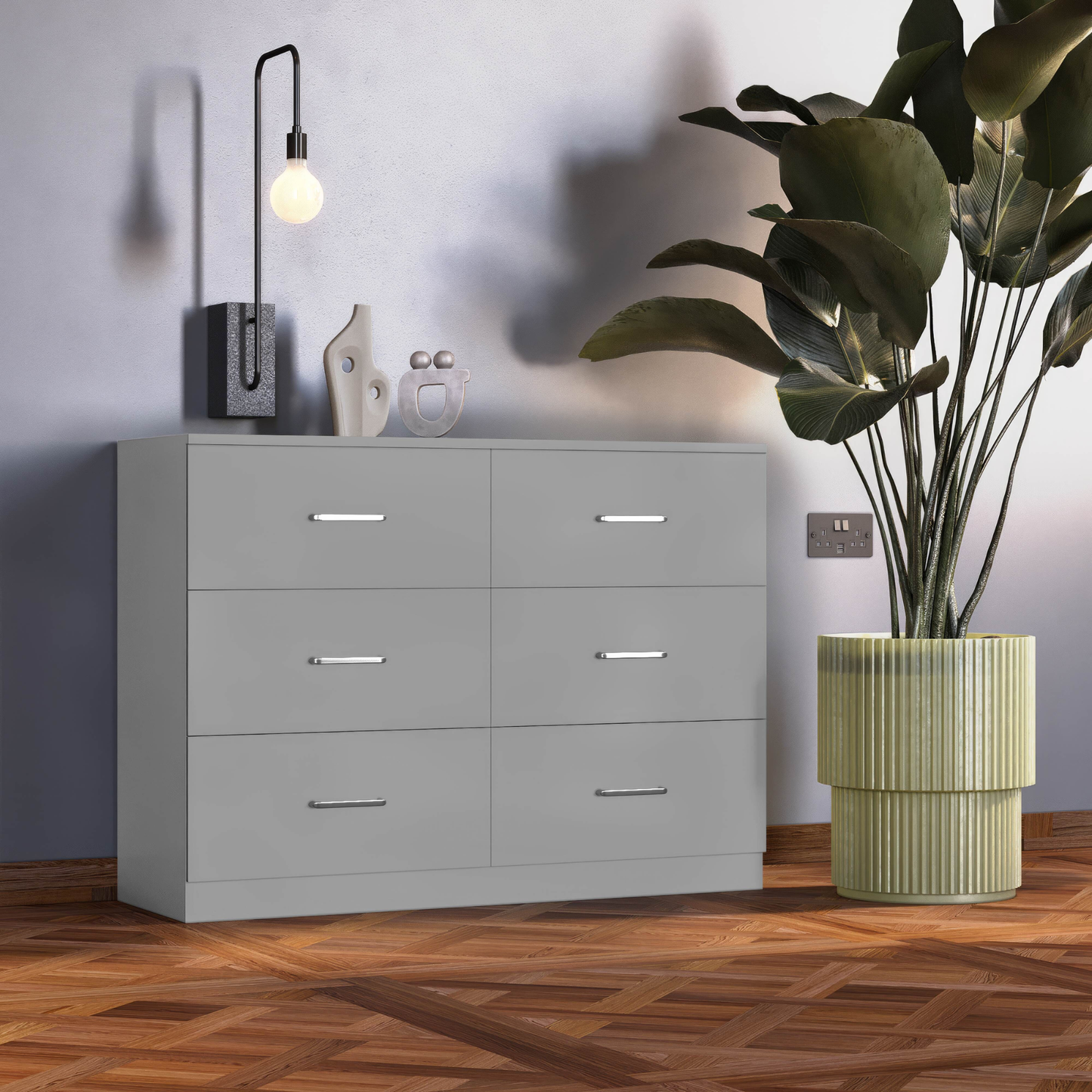 Dakota 6 Drawer Chest – Light Grey, Spacious Bedroom Storage
