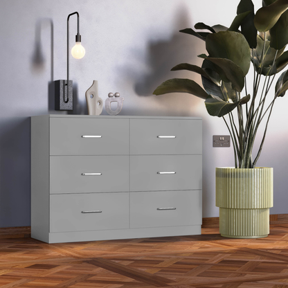 Dakota 6 Drawer Chest – Light Grey, Spacious Bedroom Storage
