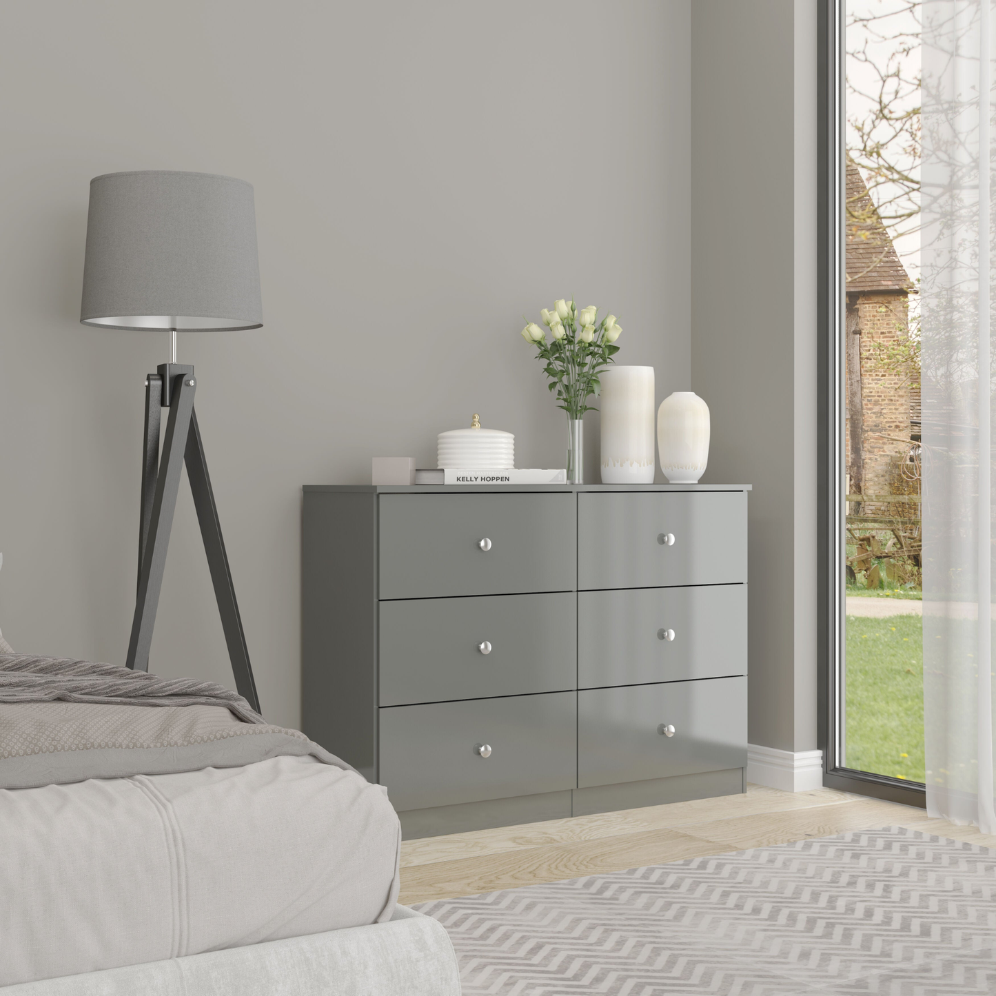 Denver 6 Drawer Chest – Grey Gloss, Spacious Bedroom Storage