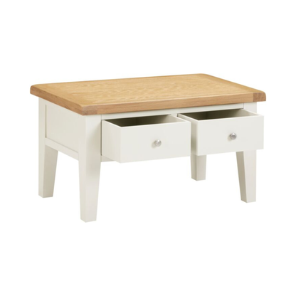 Windsor 2 Drawer Coffee Table - Ivory/Oak, Classic Design