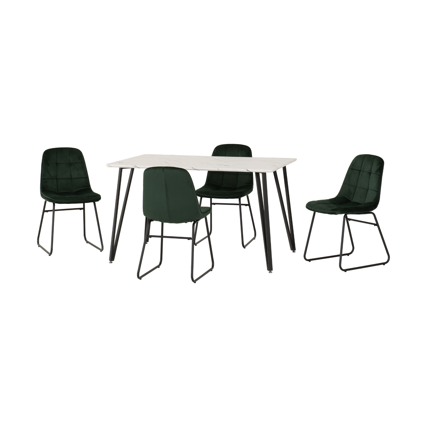 Marlow & Lukas Dining Set – White Marble & Emerald Green Velvet