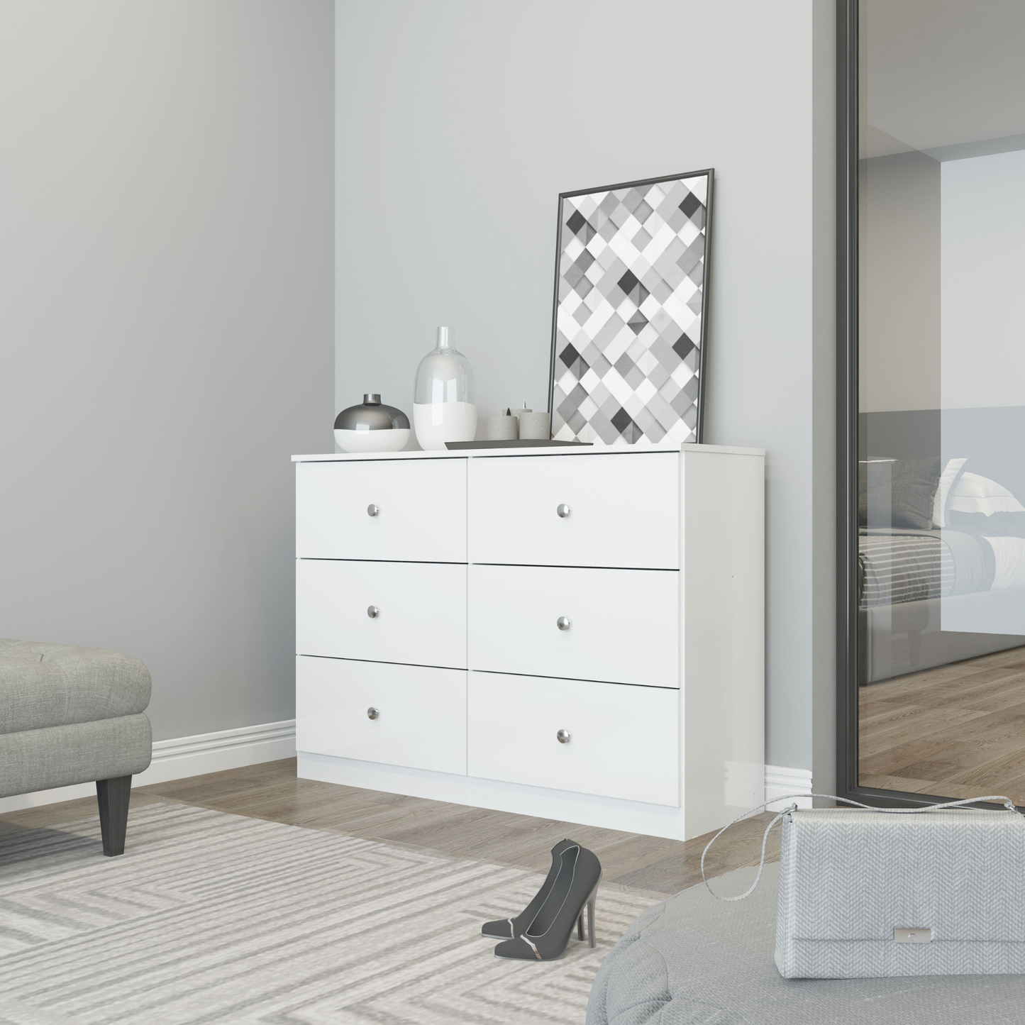 Denver 6 Drawer Chest – White Gloss, Stylish Bedroom Storage