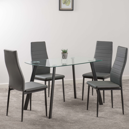 Abbey Small Dining Set (4 Chairs) - Clear Glass/Grey Faux Leather