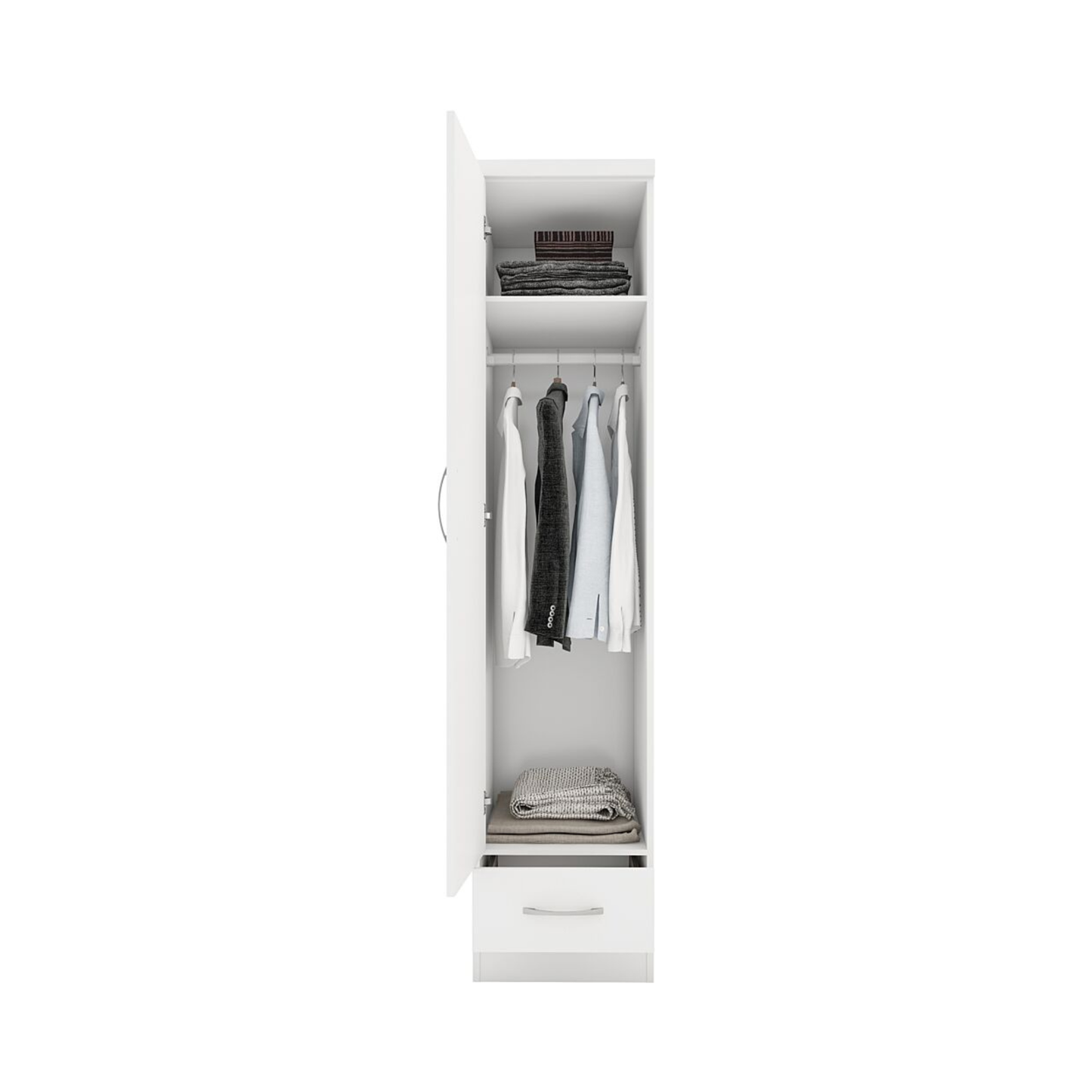 Nevada 1 Door 1 Drawer Wardrobe – White Gloss Finish