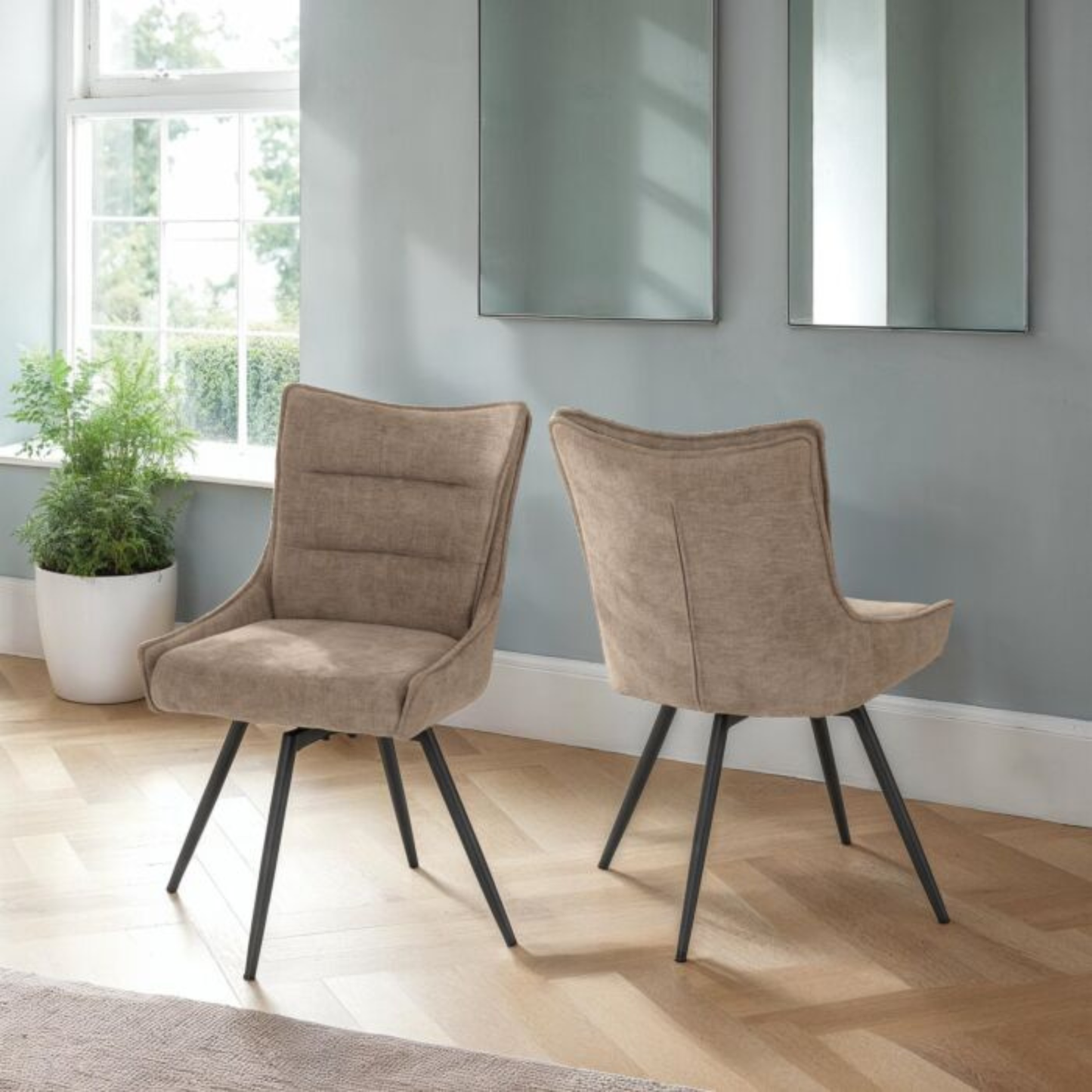 Lewis Swivel Dining Chair - Fawn Fabric (Set of 2)