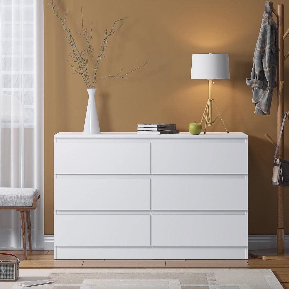 FWStyle Carlton 6-Drawer Wide Chest – Matt White