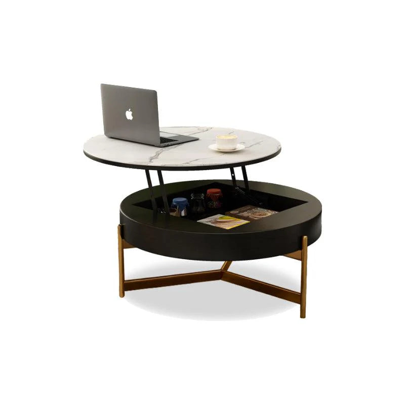 Josiah Round Lift-Top Coffee Table With 3 Small Benches, Linen