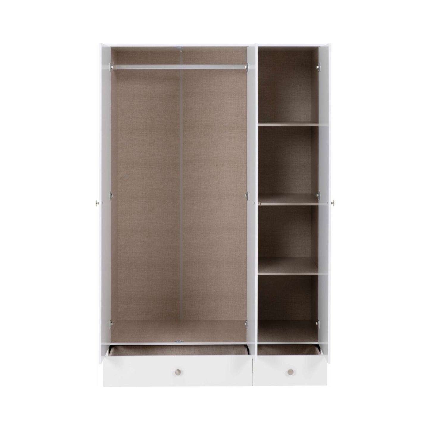 Denver 3 Door 2 Drawer Mirrored Wardrobe in White Gloss