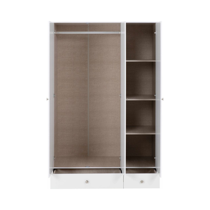 Denver 3 Door 2 Drawer Mirrored Wardrobe in White Gloss