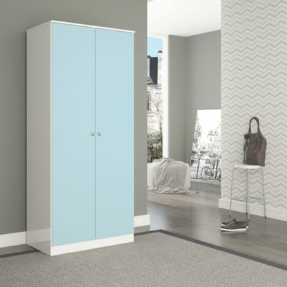 Denver 2 Door Wardrobe – White & Blue Gloss