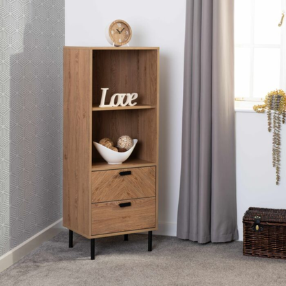 Leon 2 Drawer 2 Shelf Cabinet – Medium Oak Storage Unit