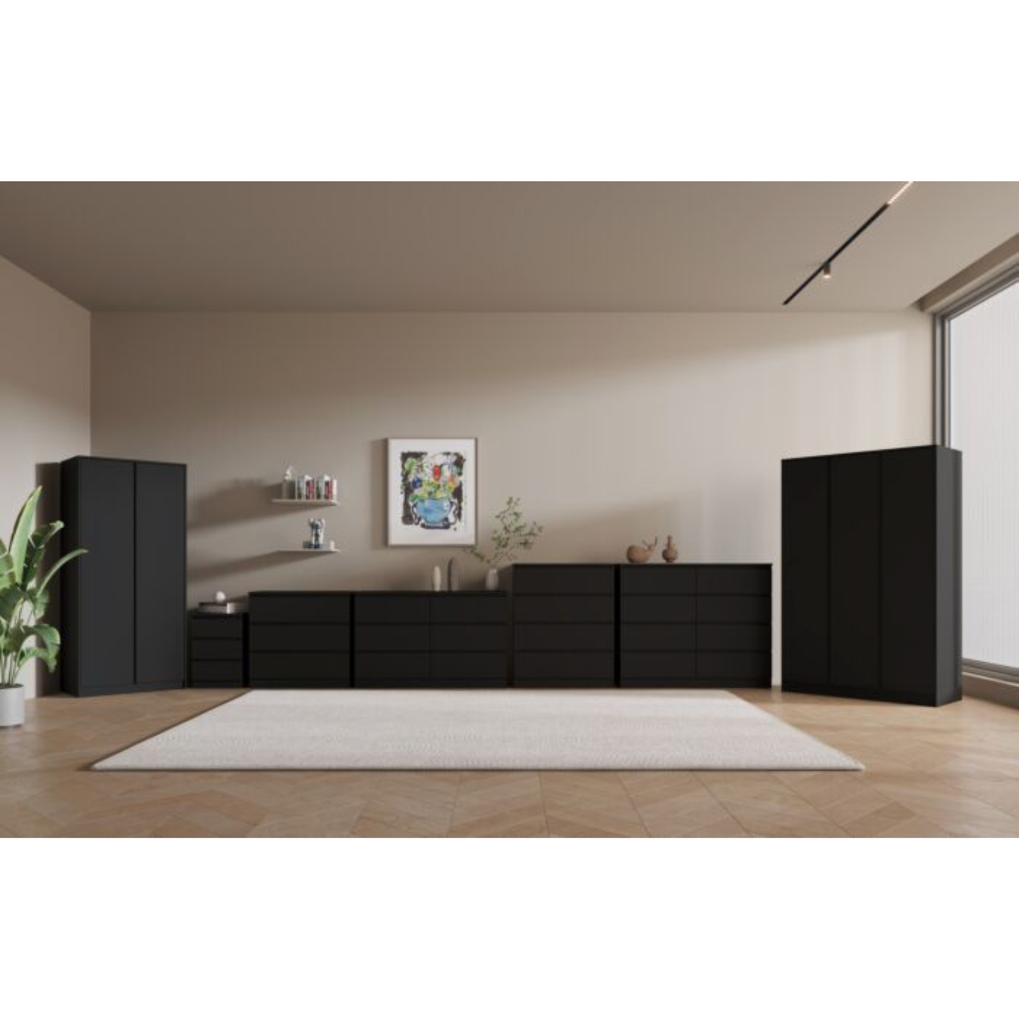 Malvern Black 2 Door Wardrobe with Hanging Rail & Shelf