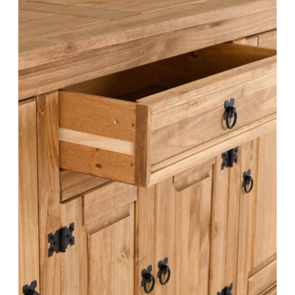 Corona 4 Door 1 Drawer Sideboard – Distressed Waxed Pine