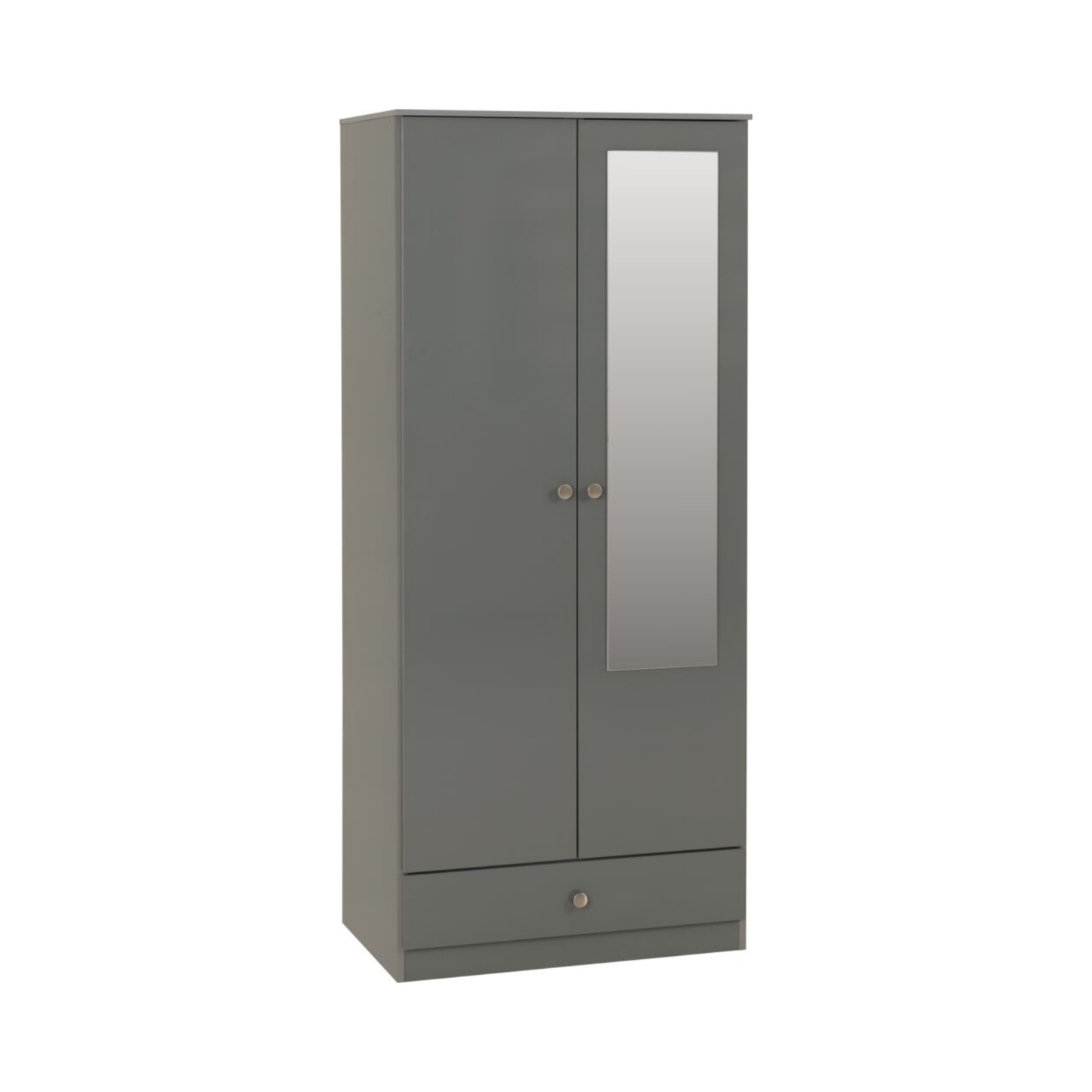 Denver 2 Door 1 Drawer Mirrored Wardrobe – Grey Gloss