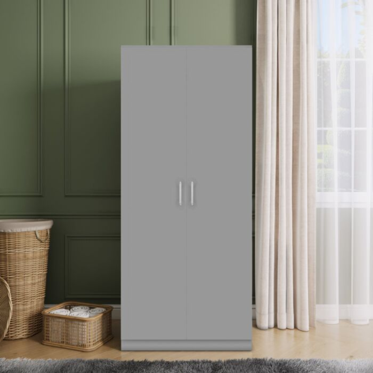 Dakota 2 Door Wardrobe – Light Grey | Compact Hanging Storage