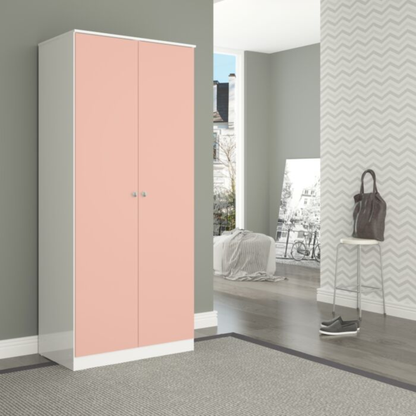 Denver 2 Door Wardrobe in White & Pink Gloss