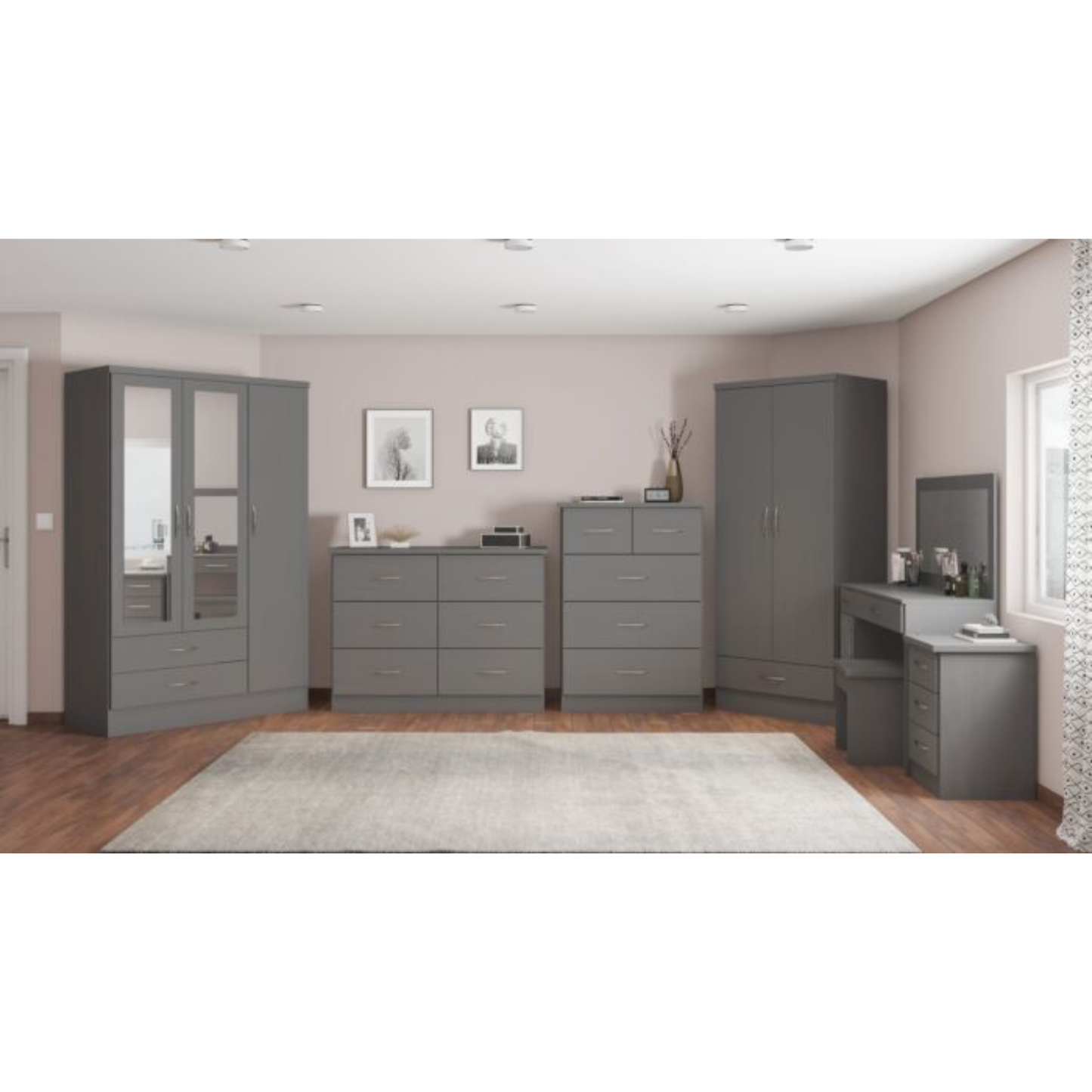 Nevada 2 Door 1 Drawer Wardrobe – 3D Grey Effect