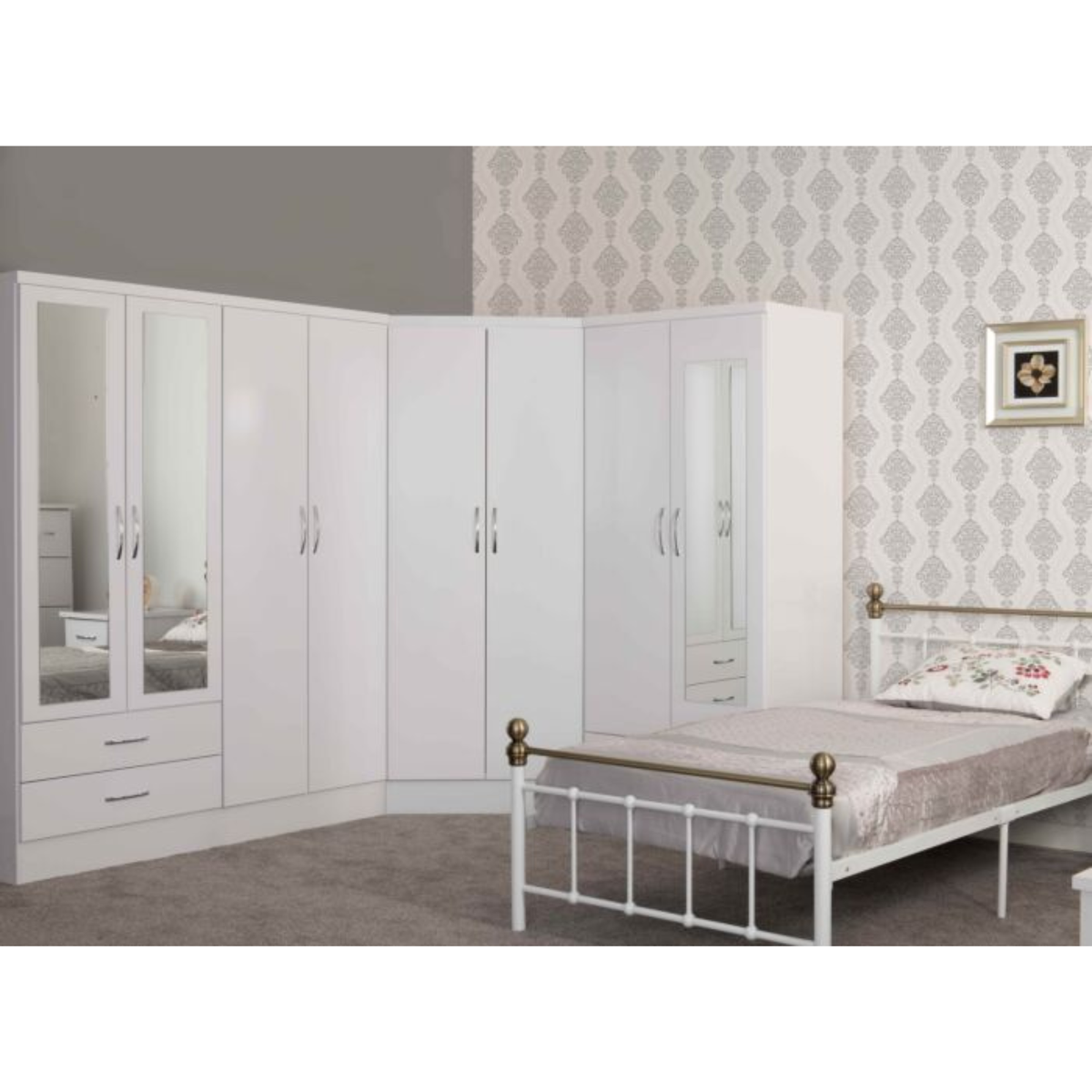 Nevada 2 Door Corner Wardrobe – White Gloss Finish