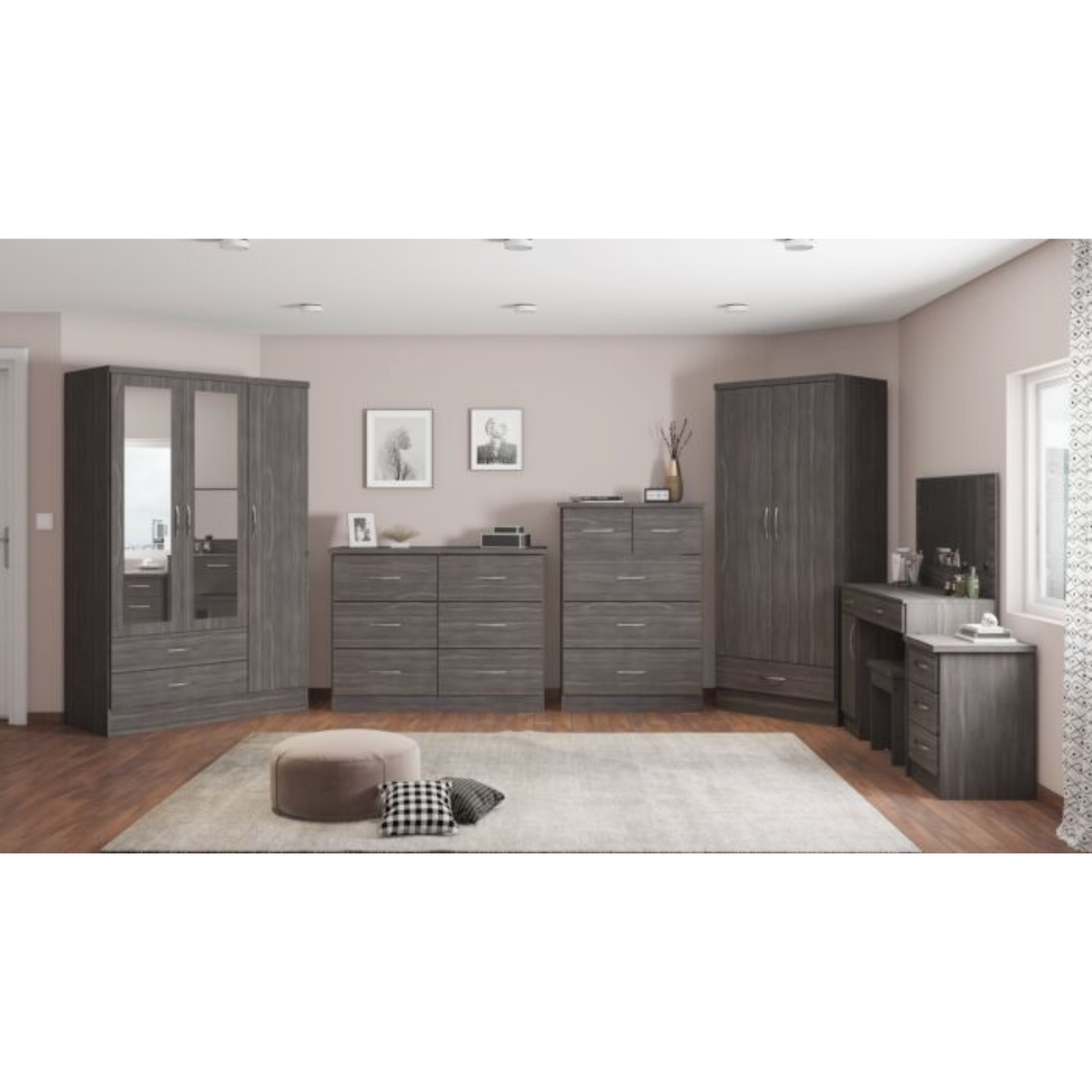 Nevada 2 Door 1 Drawer Wardrobe – Black Wood Grain