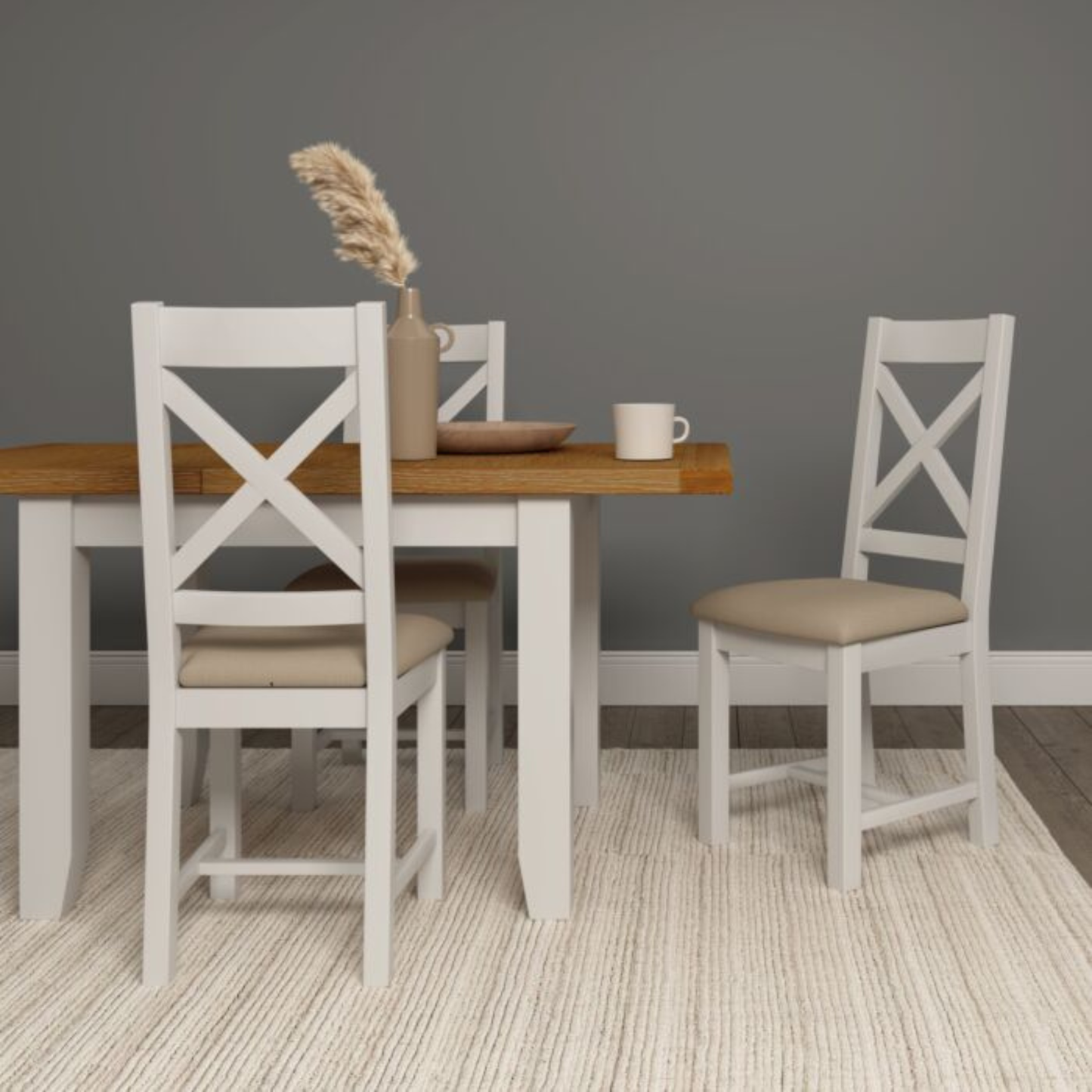 Windsor Extending Dining Table in Ivory & Oak – 120–150cm