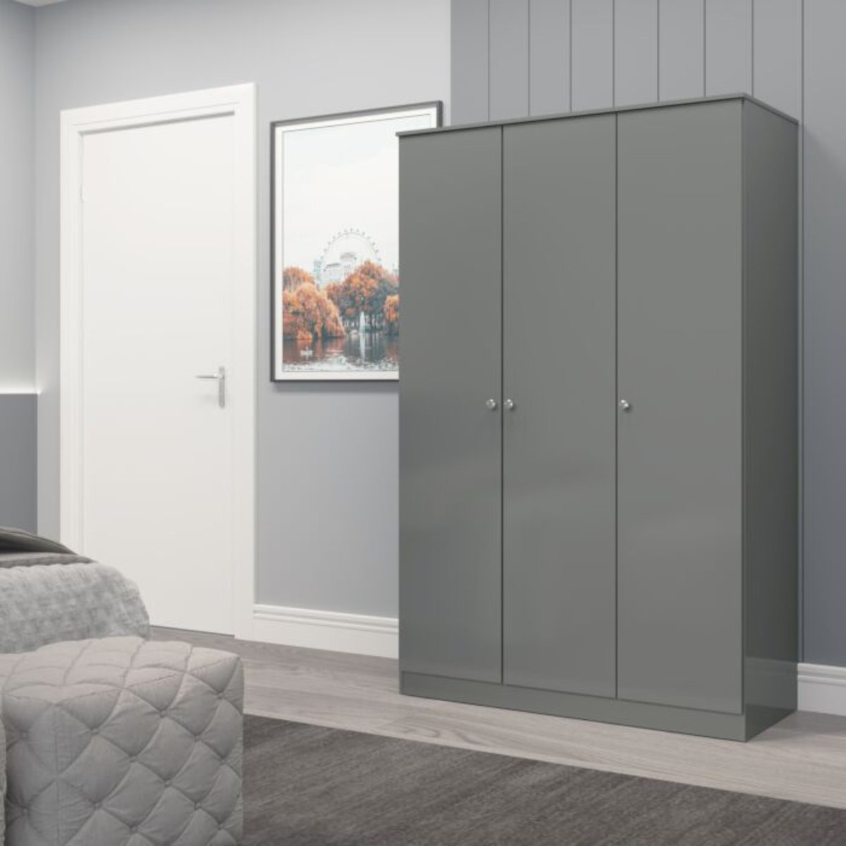 Denver 3 Door Wardrobe – Grey Gloss | Modern Bedroom Storage