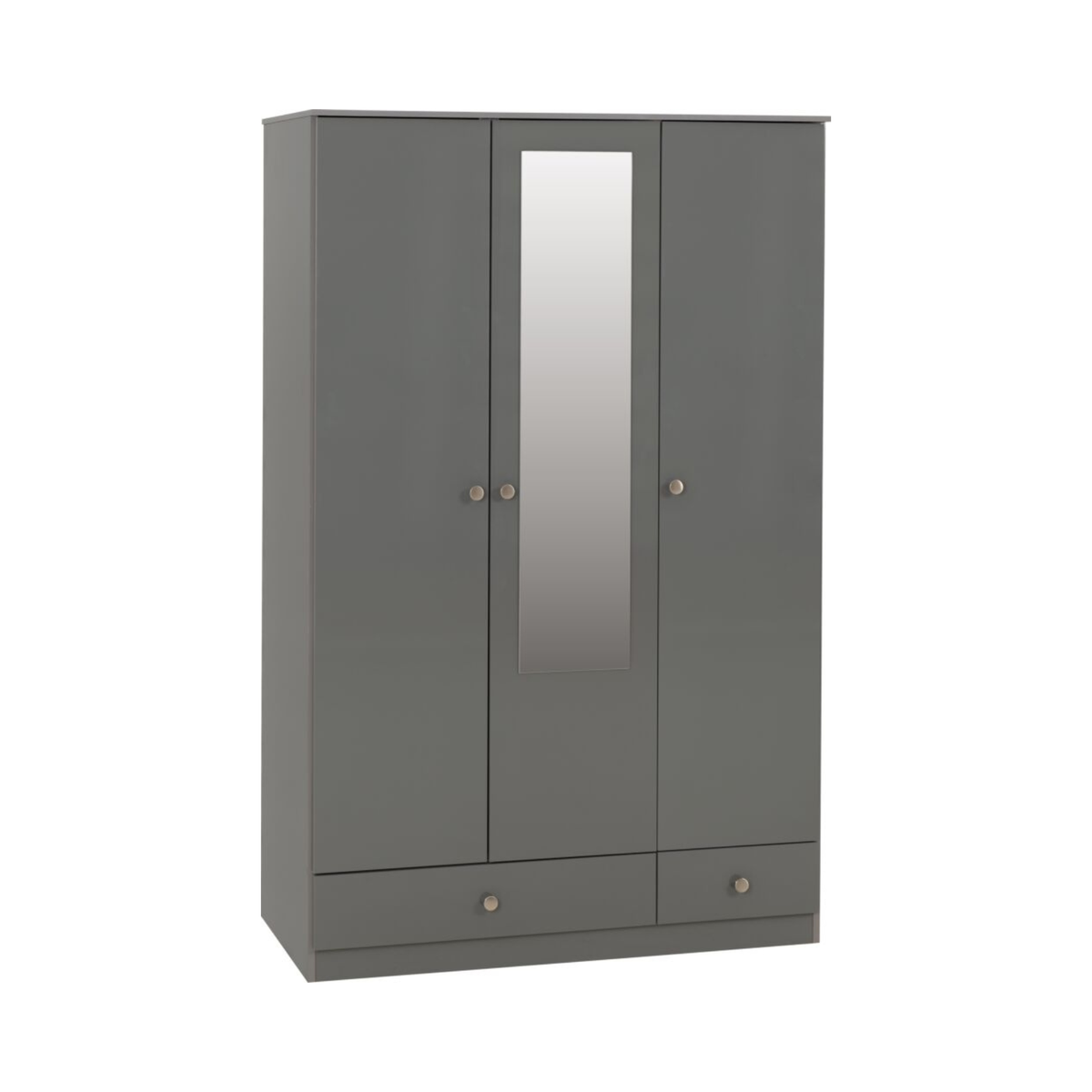 Denver 3 Door 2 Drawer Mirrored Wardrobe in Grey Gloss