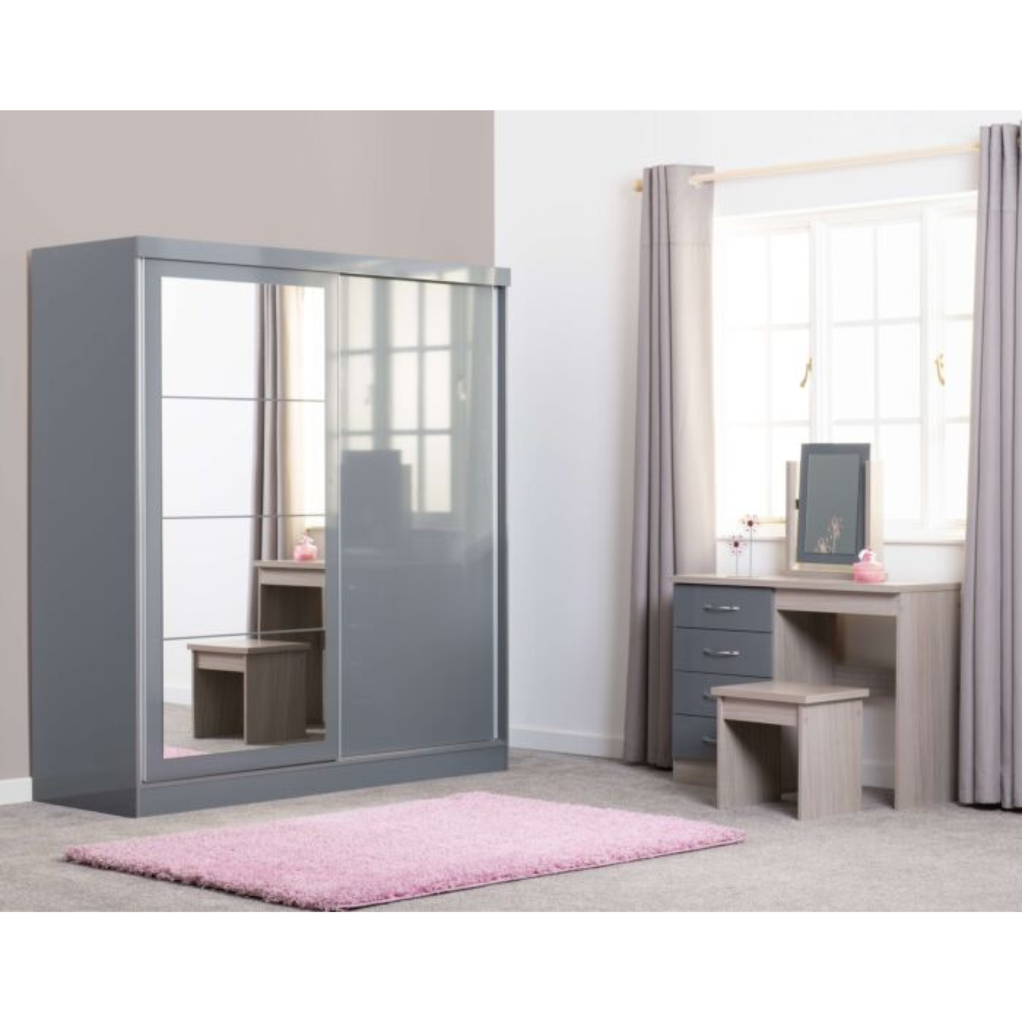 Nevada 2-Door Sliding Wardrobe – Grey Gloss Finish