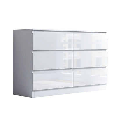 Stora 6 Drawer Wide Chest of Drawers – White Gloss Front