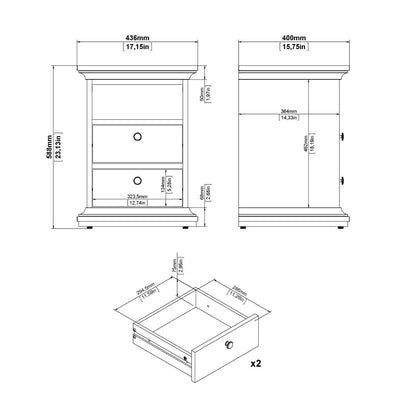 Paris Bedside 2 Drawers in Matt Grey
