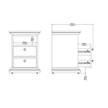 Paris Bedside 2 Drawers in Matt Grey