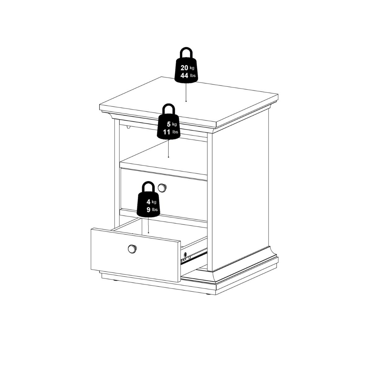 Paris Bedside 2 Drawers in Matt Grey