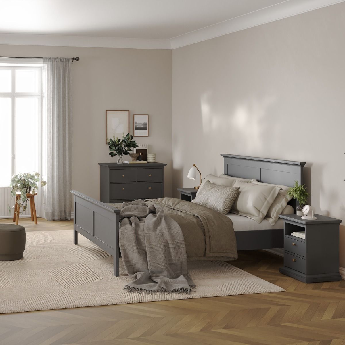 Paris Bedside 2 Drawers in Matt Grey