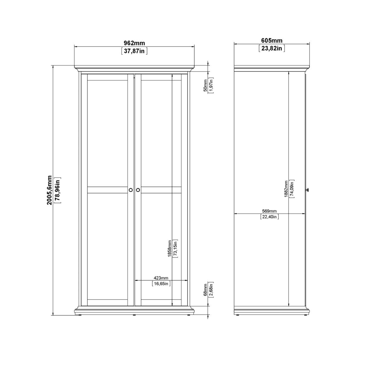 Paris Wardrobe with 2 Doors in White
