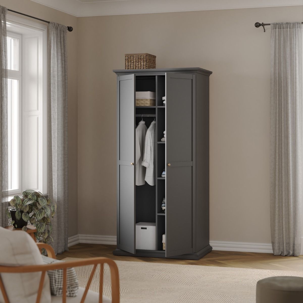 Paris Wardrobe with 2 Doors in Matt Grey