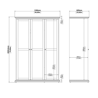 Paris Wardrobe with 3 Doors in Matt Grey