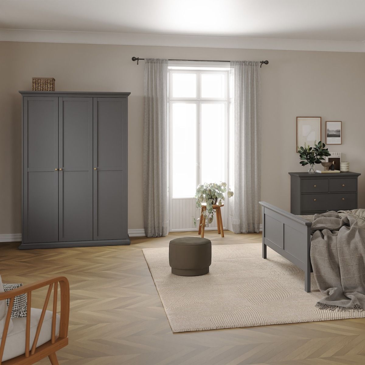 Paris Wardrobe with 3 Doors in Matt Grey