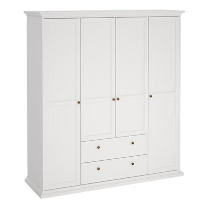 Paris Wardrobe with 4 Doors and 2 Drawers in White