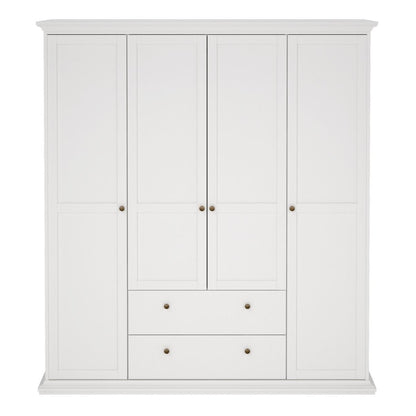 Paris Wardrobe with 4 Doors and 2 Drawers in White