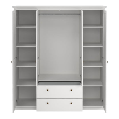 Paris Wardrobe with 4 Doors and 2 Drawers in White