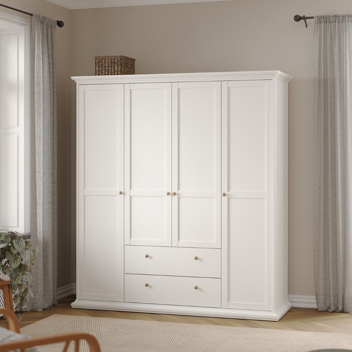 Paris Wardrobe with 4 Doors and 2 Drawers in White